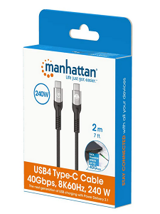 Manhattan kabel USB4 Type-C 40Gbps, 240W, 2m, crni