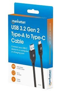 Manhattan kabel USB 3.2, USB-A na USB-C, 1m, crni