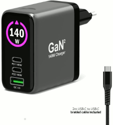 Port zidni punjač 140W type C,GaN2+USB-C kabel 2m